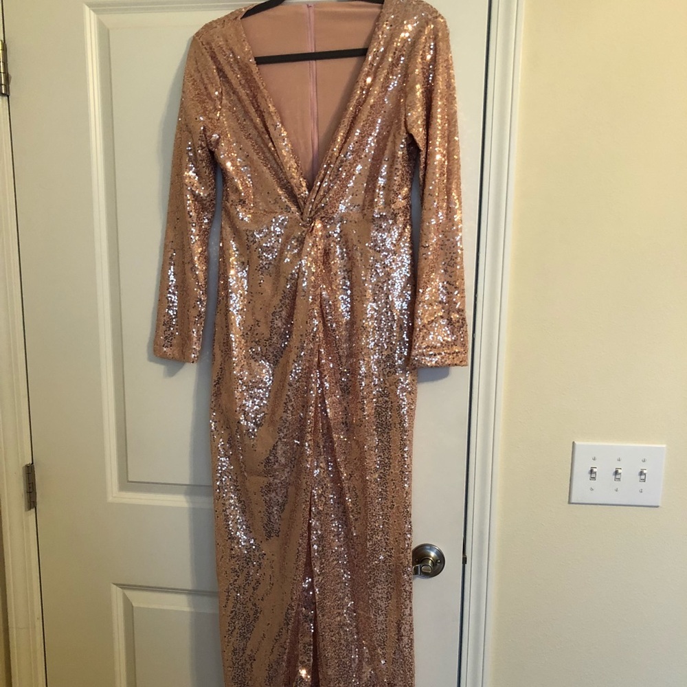 Formal long sequin dress- rose gold